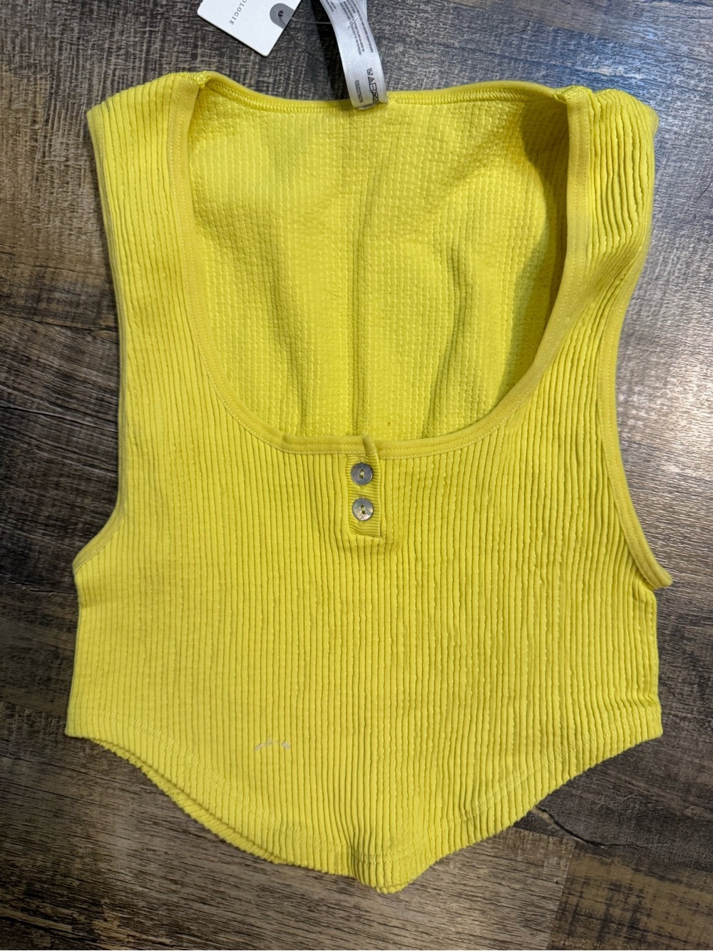 Anthropologie Yellow Ribbed Tank with Button Accent